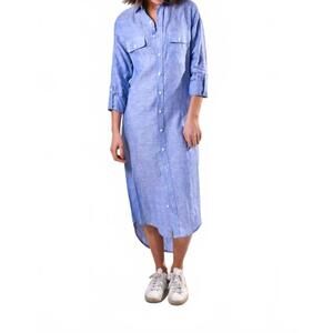 NEW EMILY PHILLIPS linen girlfriend midi dress in light blue